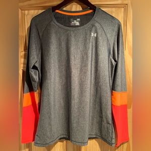 Under Armour Shirt Womens Size L Gray Heat Gear Fitted Lightweight Ladies